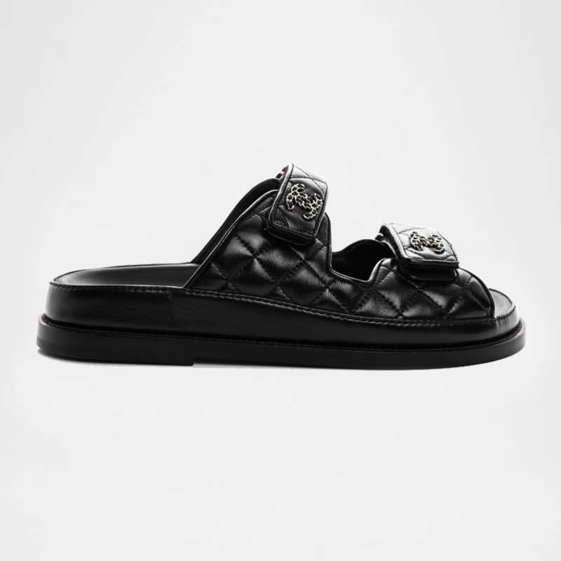 Lambskin Quilted Velcro Dad Chain CC Slides