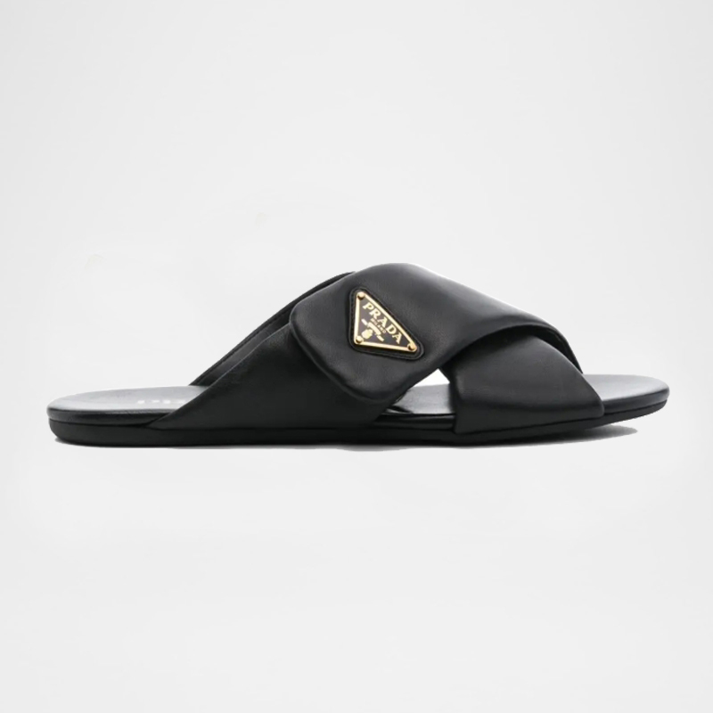 Padded Crossed Velcro Nappa Leather Slides